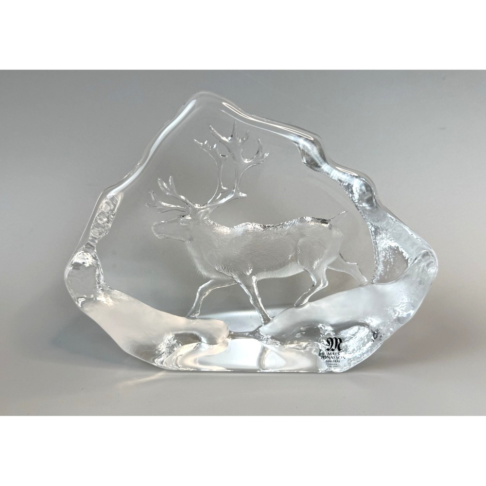 Mats Jonasson Reindeer Caribou Crystal Sculpture Paperweight Signed #3597